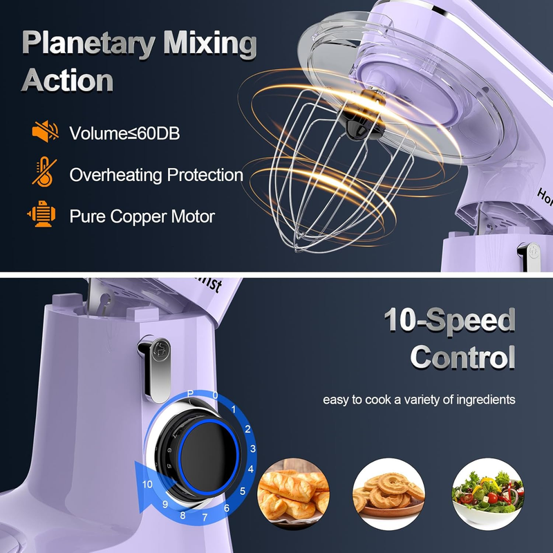 6.5QT Stand Mixer 10 Speed Tilt Head Kitchen Mixer Purple Baking Tool2
