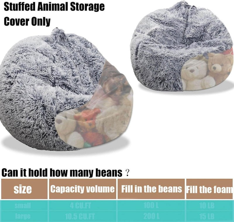 Fluffy Stuffed Animal Storage Bean Bag Cover Faux Fur Gray2