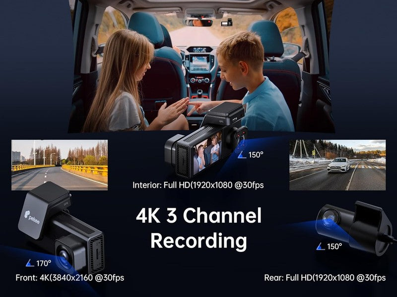4K 3-Channel Dash Cam Front/Rear Inside WiFi APP ADAS 64GB Card 24H Parking1