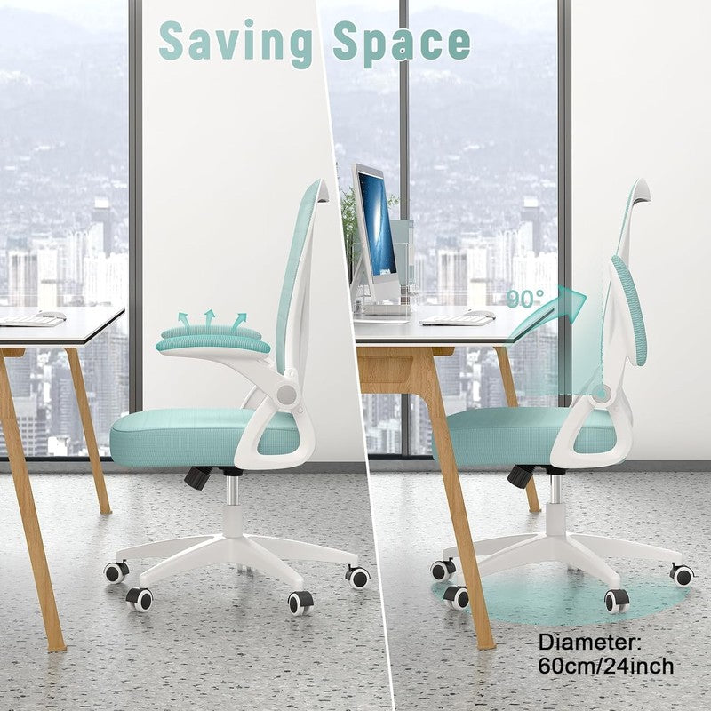 Ergonomic Mesh Office Chair Adjustable Height Flip Up Arms Lumbar Green5