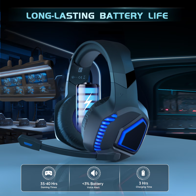 Wireless Gaming Headset 2.4G USB PS5 PC Switch Mac Bluetooth Mic Black Blue2