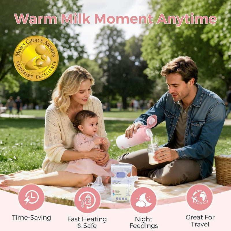 Portable Baby Bottle Warmer Dual Heat Breastmilk Water 12oz Pink1