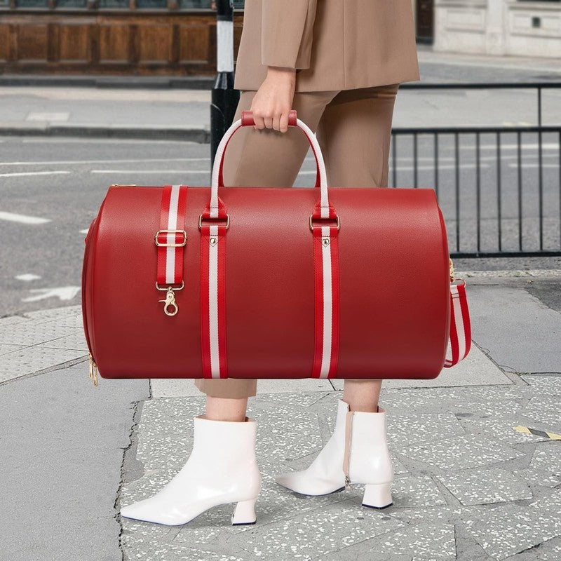 Women Leather 2in1 Garment Duffle Bag Red Waterproof Suit Travel Carry On5