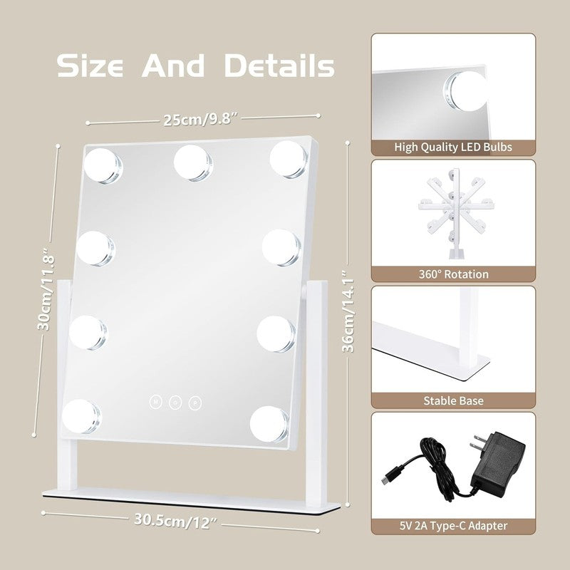 Vanity Mirror with Lights – 3 Color Modes, 10X Magnifier, Touch, 360°4