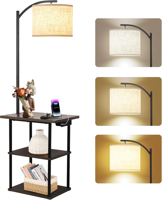 Floor Lamp with Table, End Tables with Charging Station(Usb & Type-C & AC Port),0