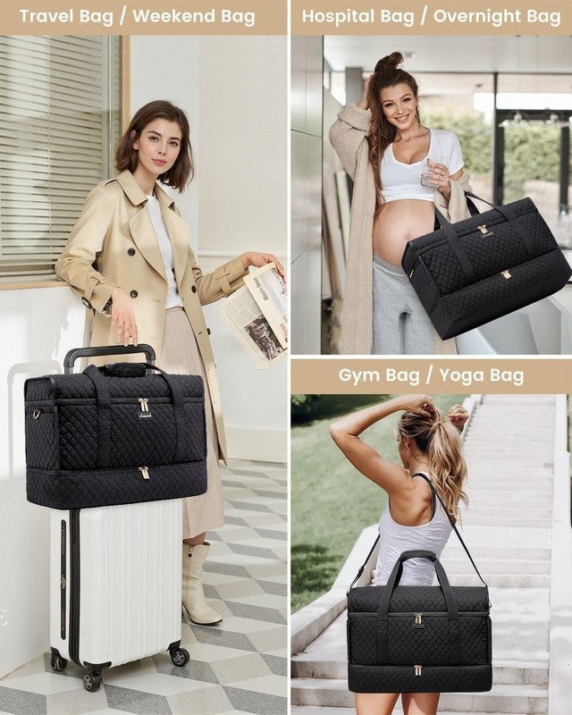 Large Women Weekender Duffle Bag Carry On Gym Travel w/ Shoe Compartment7