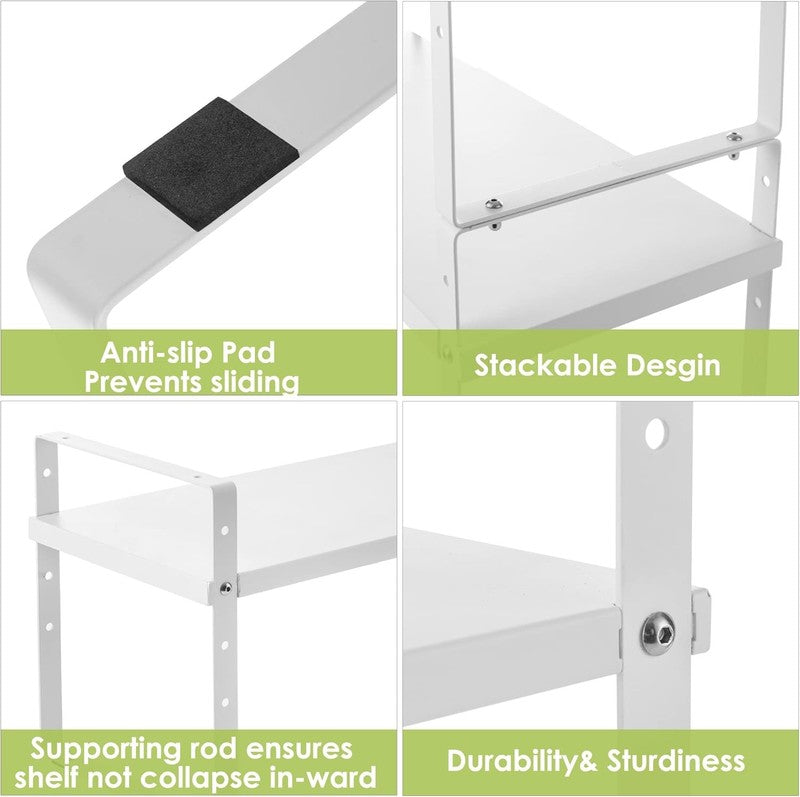 Expandable Cabinet Shelf Organizer 2 Pack Stackable Kitchen Rack White5