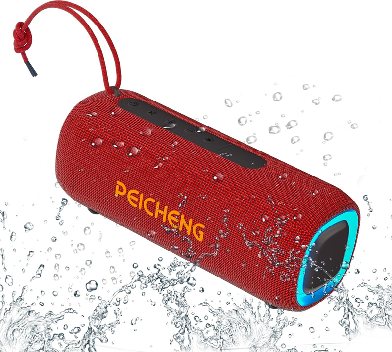 Bluetooth Speaker, IPX5 Waterproof, RGB Lights, BT5.3, TWS, Long Playtime, Red10