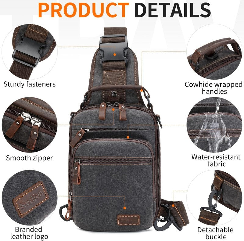 Nerlion Sling Bag Men Waxed Canvas Crossbody Chest Bag Water Resistant Daypack6