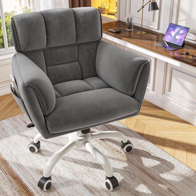 Adjustable Office Chair with Wheels, Soft Touch Upholstered Desk Chair with Side2