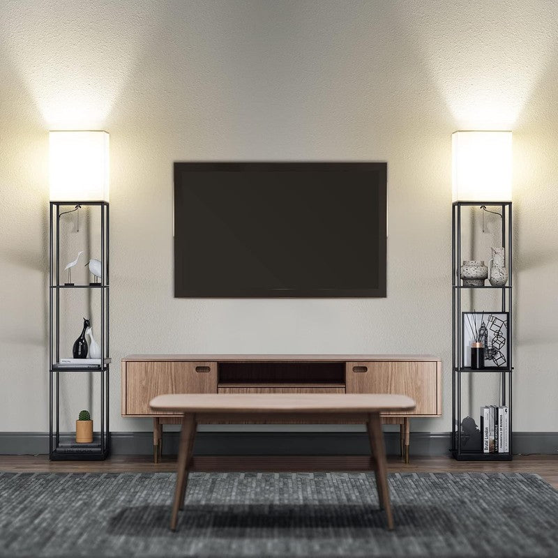 Floor Lamp with Shelves, Modern Square Standing Lamp with 3 Color Temperature Bu9