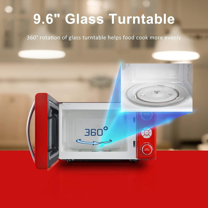 0.7 Cu Ft Retro Microwave Oven LED Pull Handle Child Lock Red2