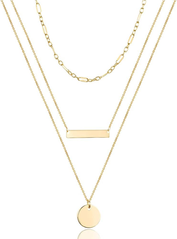 14K Gold Plated Layered Choker Necklace Y Bar Disc Pendant Dainty for Women0