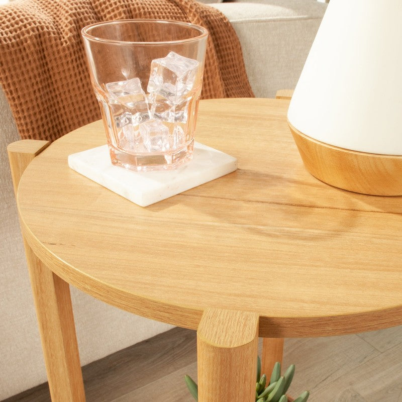 round Modern Dowel End Table, Natural Teak Finish4
