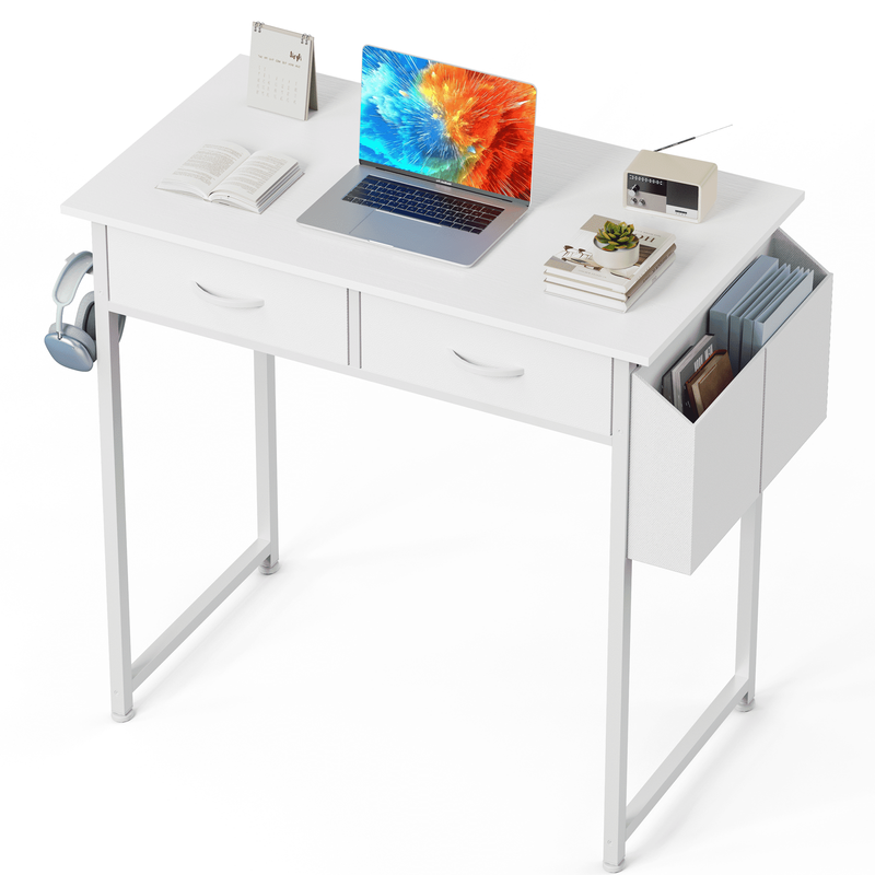 32" Small Desk w/ Fabric Drawers & Storage Bag Vanity/Computer Desk White1