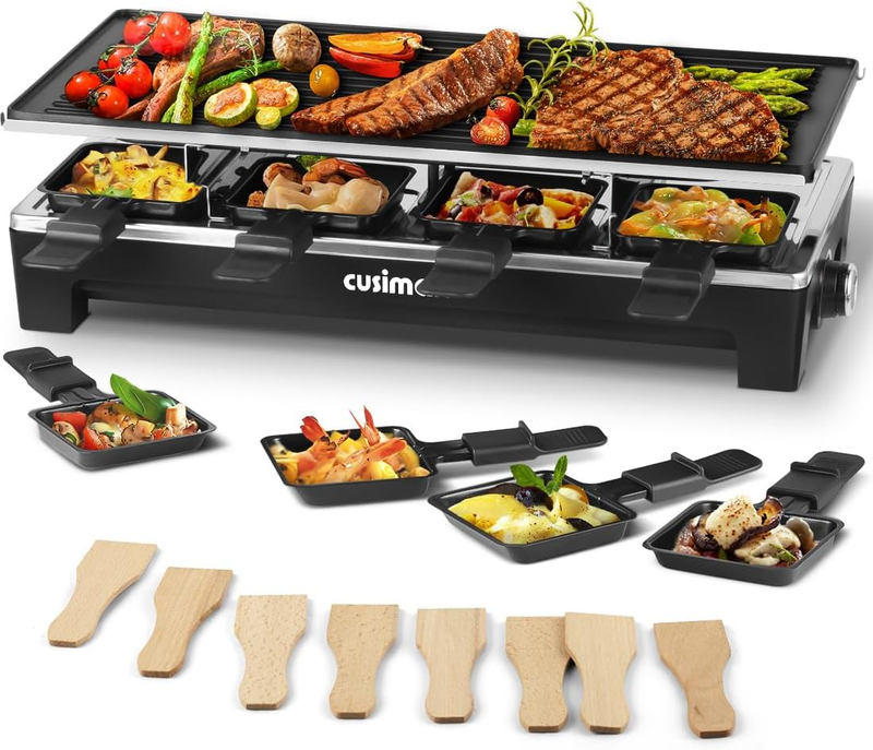 Electric Raclette Table Grill Korean BBQ 2 in 1 Nonstick Plate 8 Pans8