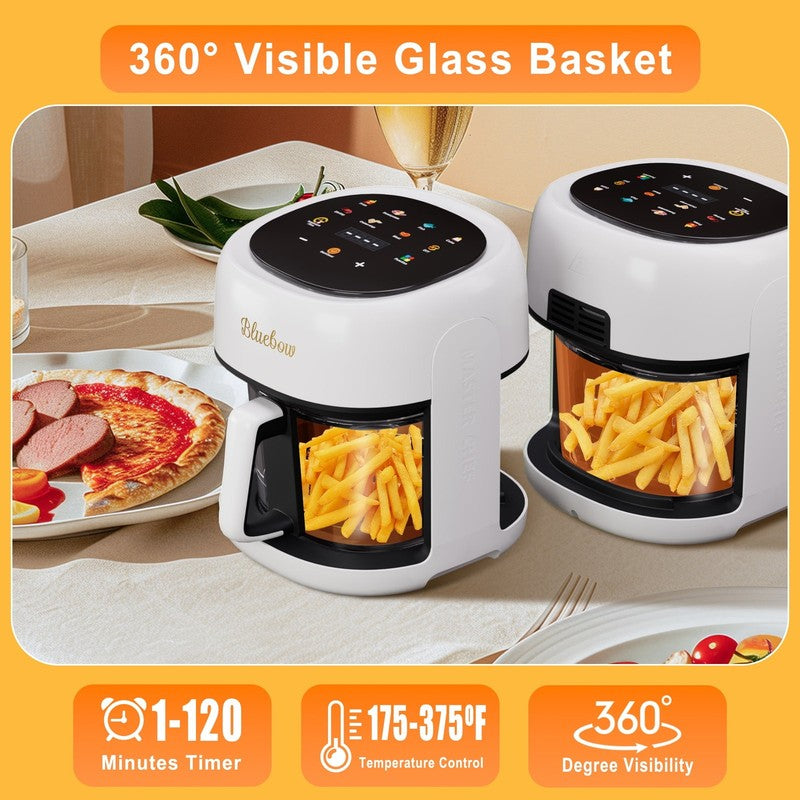 5QT Air Fryer, 360° Glass View, 8-in-1 Digital, Nonstick Basket, 1350W, White1