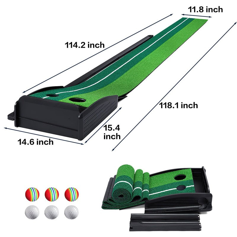 Putting Green Mat 9.9FT Golf Training Putting Mat with Auto Ball Return for Indo4