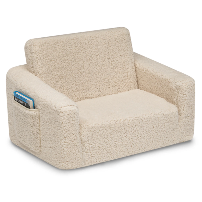 Cozee Flip Out Sherpa 2 In 1 Convertible Chair to Lounger for Kids, Cream7