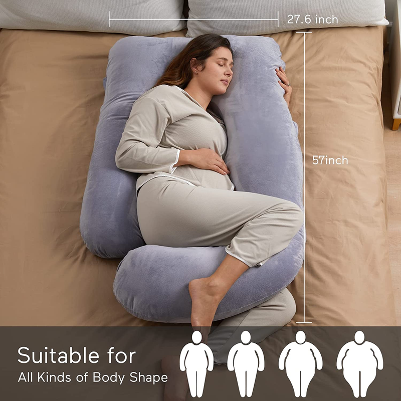 57in U Shaped Pregnancy Pillow Full Body Maternity Pillow Gray7