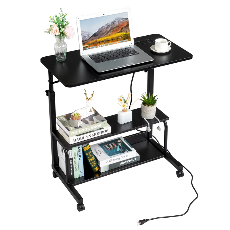 Adjustable Rolling Computer Desk Side Table Sofa End Cart w/ Charging Station11