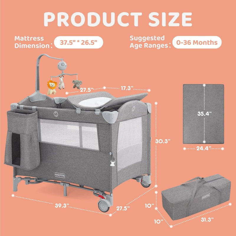 5 in 1 Portable Playard & Bassinet Bedside Sleeper Newborn Toddler Gray8