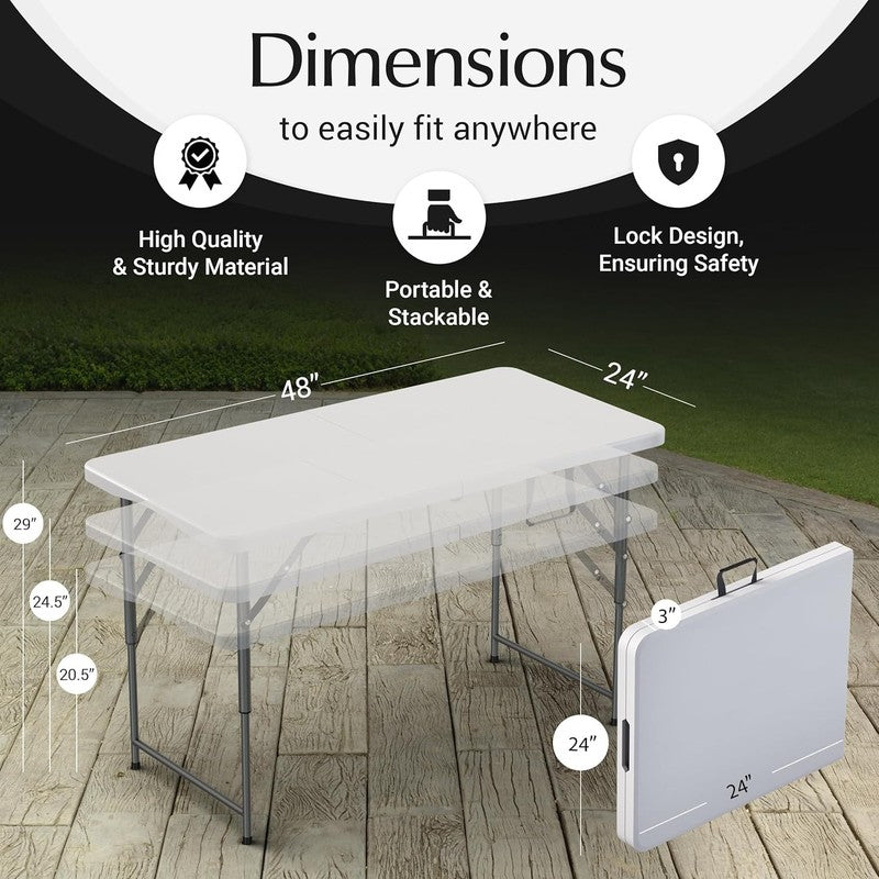 4FT Foldable Table Adjustable Height Steel Legs Heavy Duty Portable2