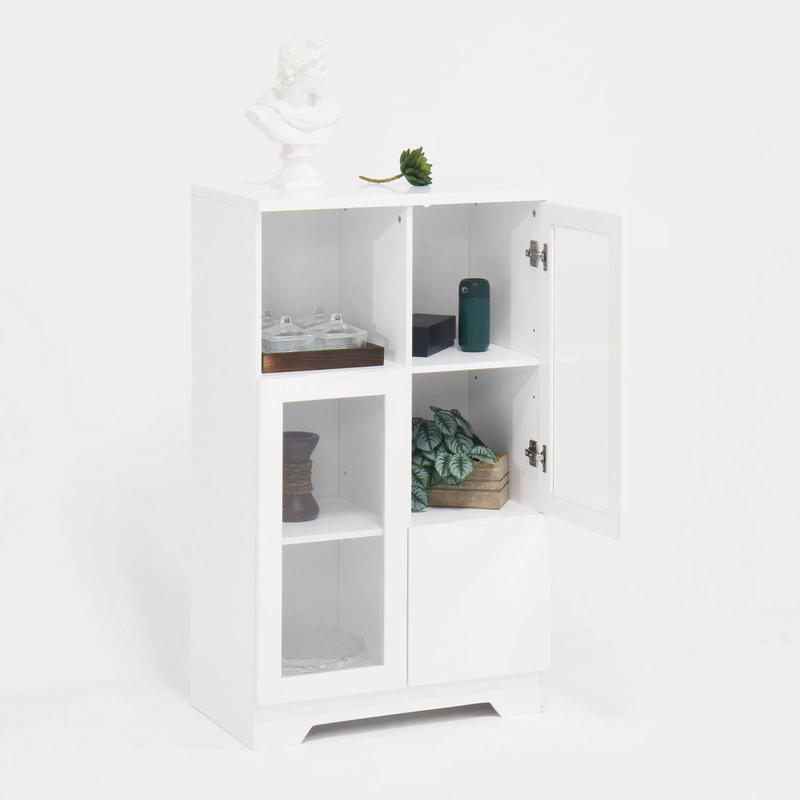 Storage Cabinet with Glass Doors and Drawer, Adjustable Shelves, White4