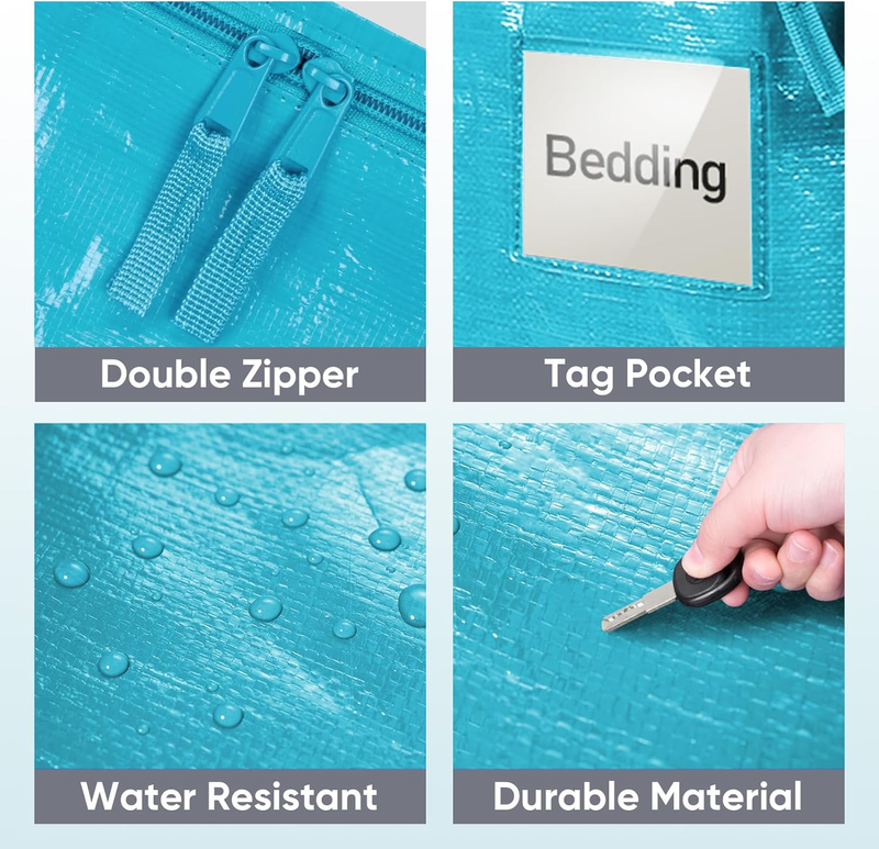 6 Pack Extra Large Heavy Duty Moving Bags Zipper Storage Totes Aqua5