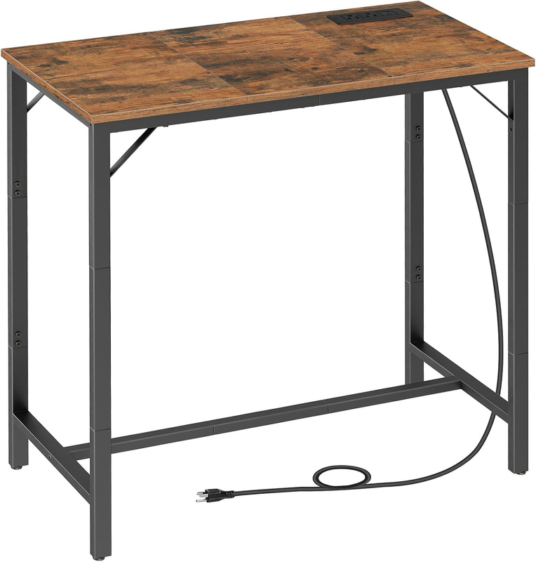 Bar Table with Charging Station High Top Counter Pub Table Rustic Brown/Black0