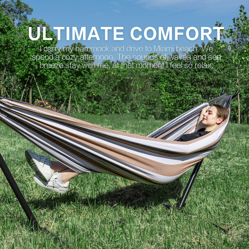 Double Hammocks with Stand for Outside, Portable Space Saving Heavy Duty Steel S2