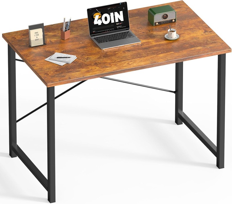 40in Computer Desk Small Writing Study Gaming Desk Modern Brown Metal Frame9