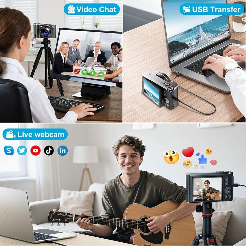 4K Digital Camera 56MP Vlogging 16X Zoom 3" Flip Screen Flash Travel Gift5