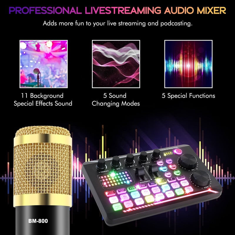 BM-800 Condenser Microphone Bundle – Podcast Mic with Voice Changer for Streamin4