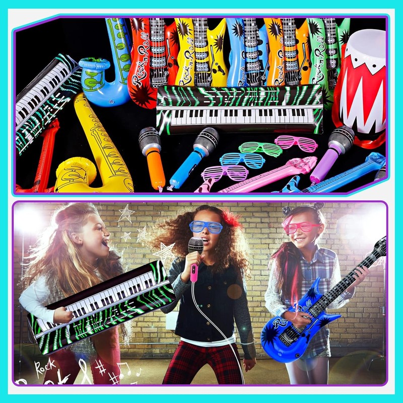 Inflatable Rock Star Toy Set, 30 PCS 80S 90S Party Decorations Inflatable Party 5