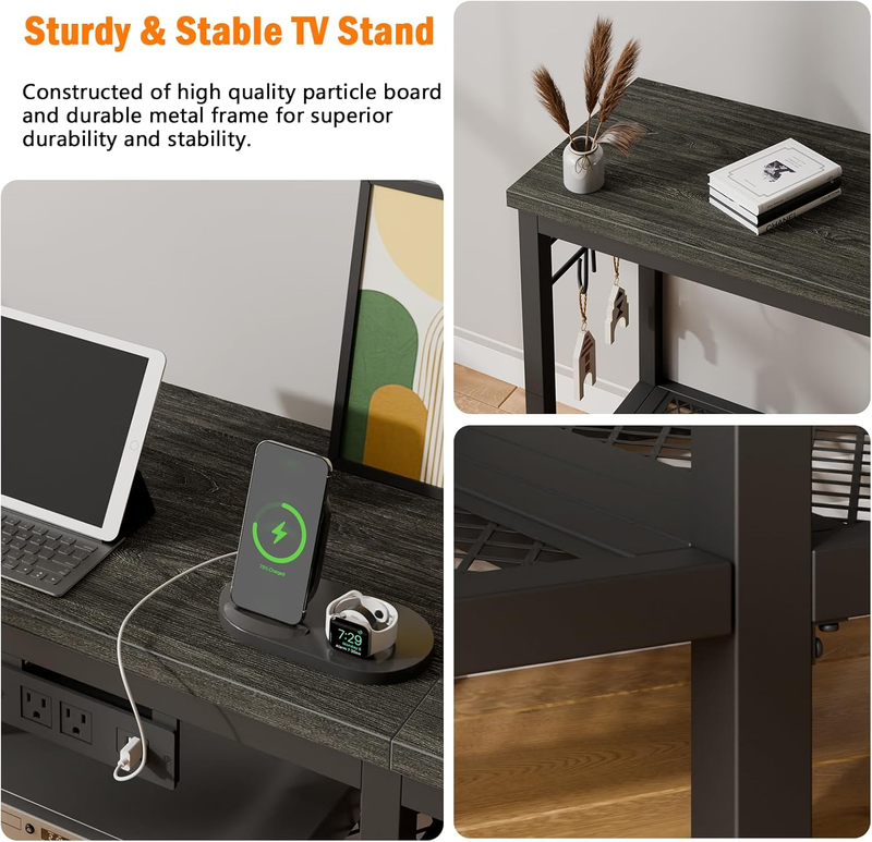 TV Stand with Power Outlets, Entertainment Center with Open Storage Shelves for 3
