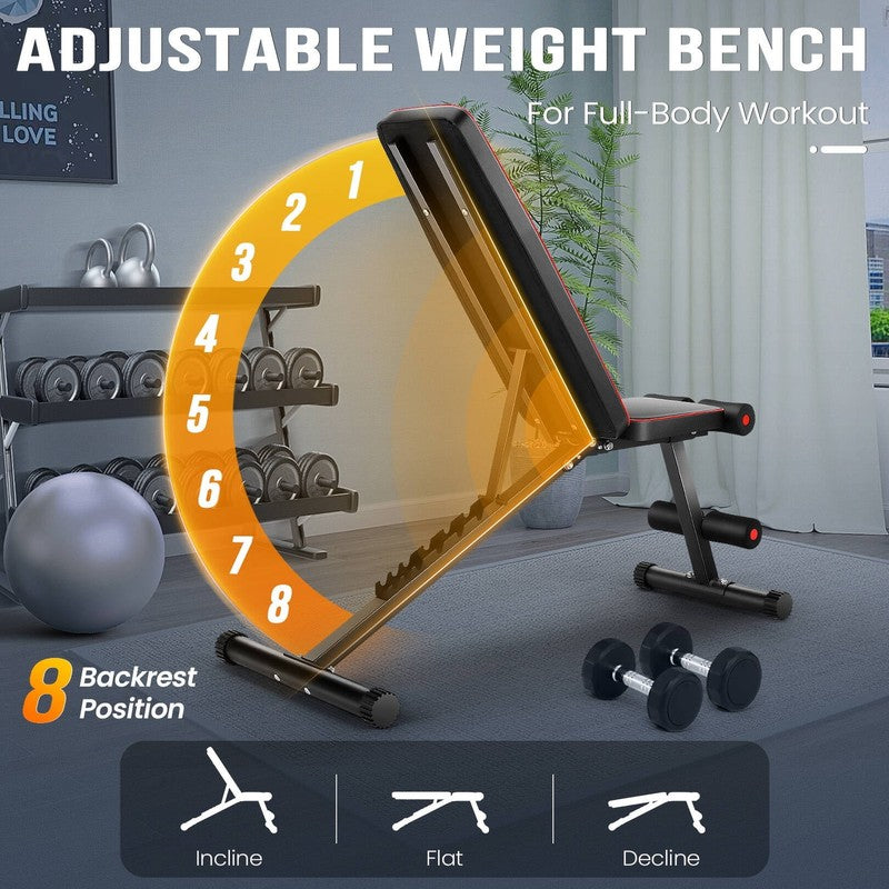 Foldable 8-Position Adjustable Weight Bench 660lb Incline Decline Home Gym5