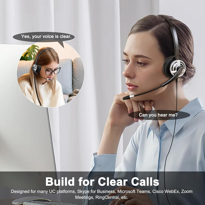 USB Headset w/ Noise Canceling Mic Wired for PC Laptop Call Center Office2