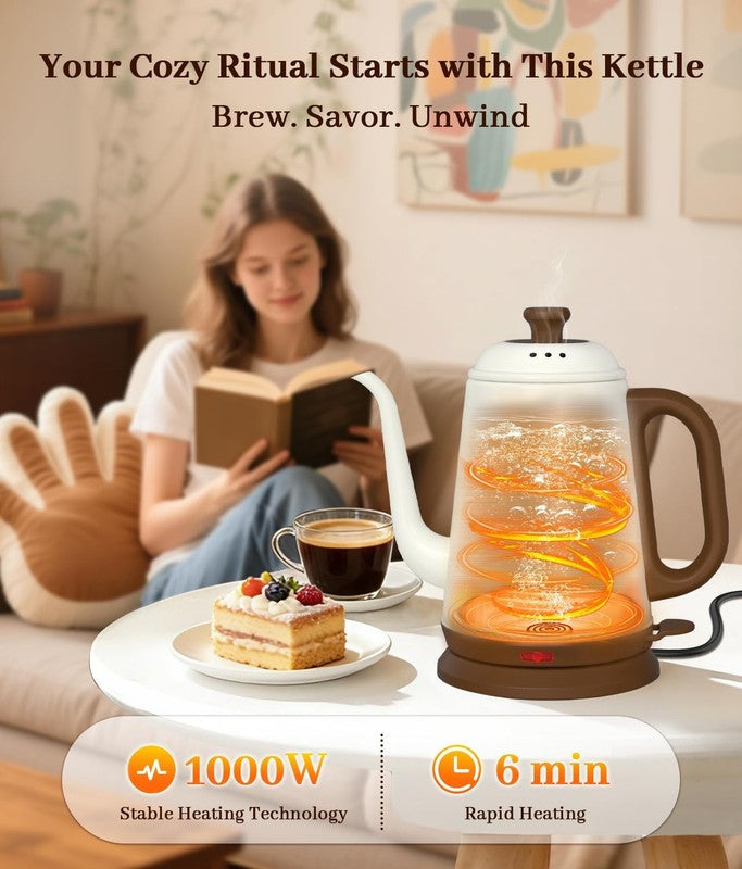 Gooseneck Electric Kettle 1L 1000W Fast Boil Pour Over Tea Coffee White1