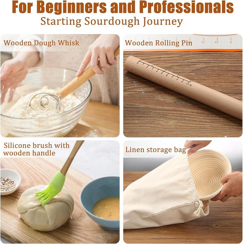 Banneton Basket Set 9" Round & 10" Oval w/ Liners   Sourdough Baking Kit & Tools5