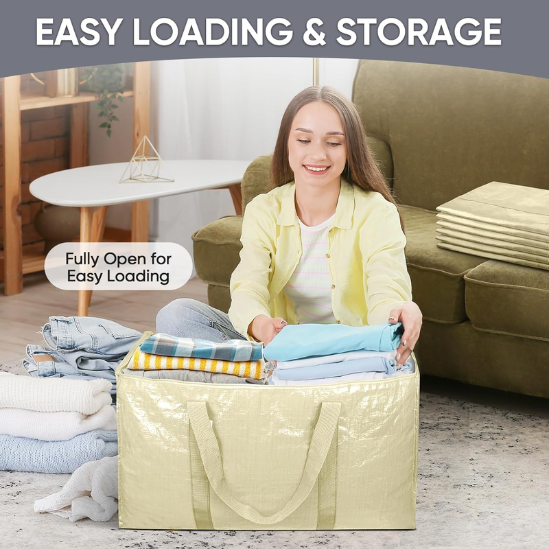 6 Pack Extra Large Heavy Duty Moving Bags Zipper Storage Totes Cream6