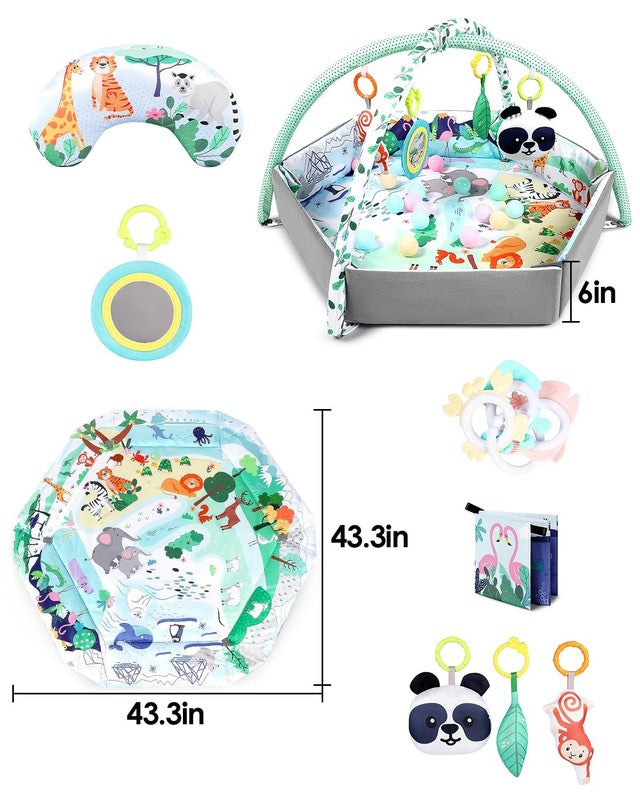 4 in 1 Baby Activity Play Mat w/ 6 Toys Ball Pit 18 Balls6