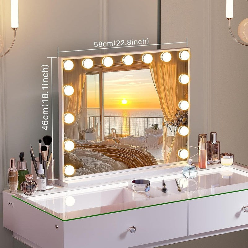 Lighted Vanity Mirror with Bluetooth Speaker 22.8"x18.1" 15 Dimmable LED8