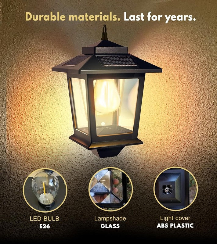 Solar Wall Lanterns 2 Pack   Dusk to Dawn Outdoor LED Sconces with Hooks4
