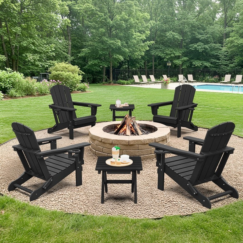 Outdoor Small Folding Side Table, HDPE All Weather Adirondack End Table, No Asse3