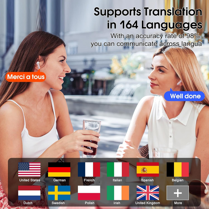 AI Translator Earbuds 164 Languages Bluetooth 5.3 Real Time Rose1