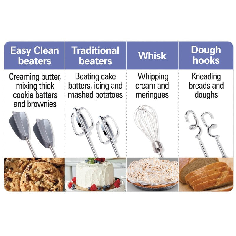 6-Speed Electric Hand Mixer Easy Clean Beaters 7 Attachments Case White Kitchen8