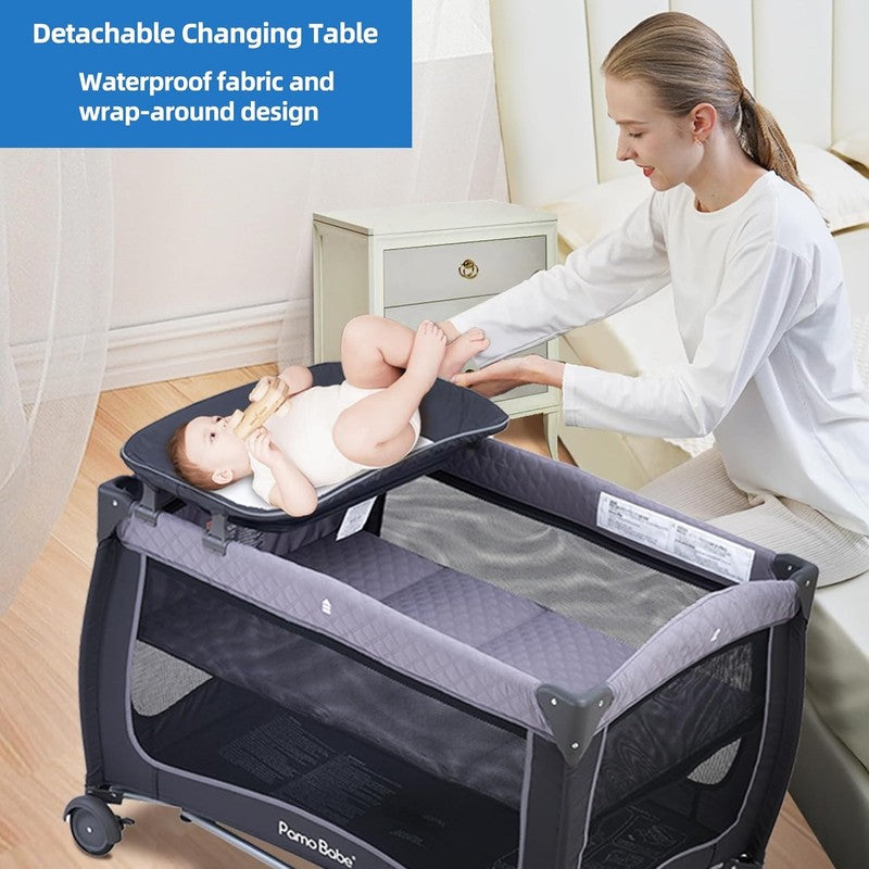 Baby Playard with Canopy, Portable Crib with Changing Table3
