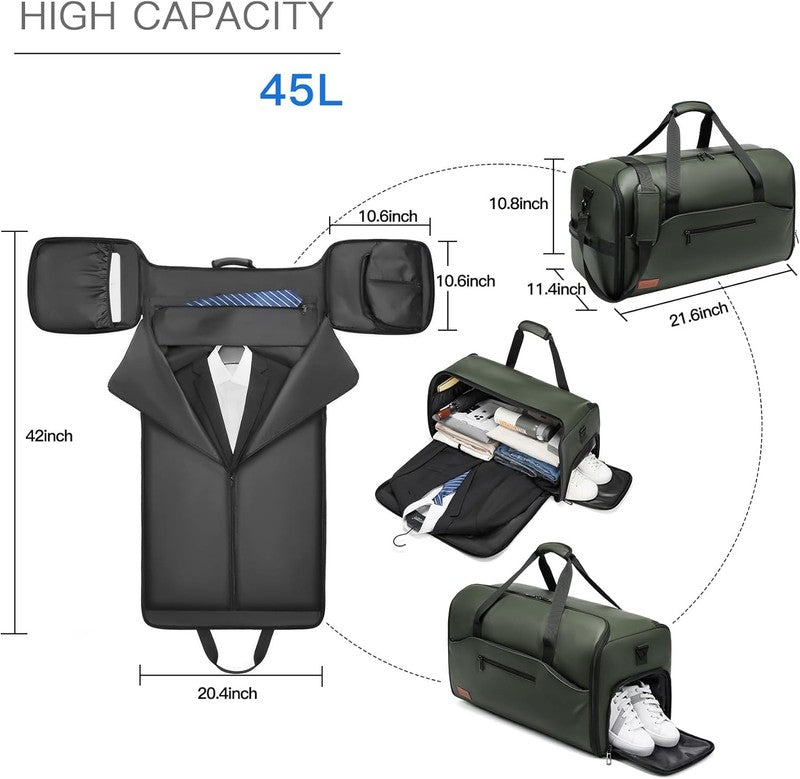 45L Garment Duffle Bag 3in1 Hanging Suit Travel Carry On Strap1