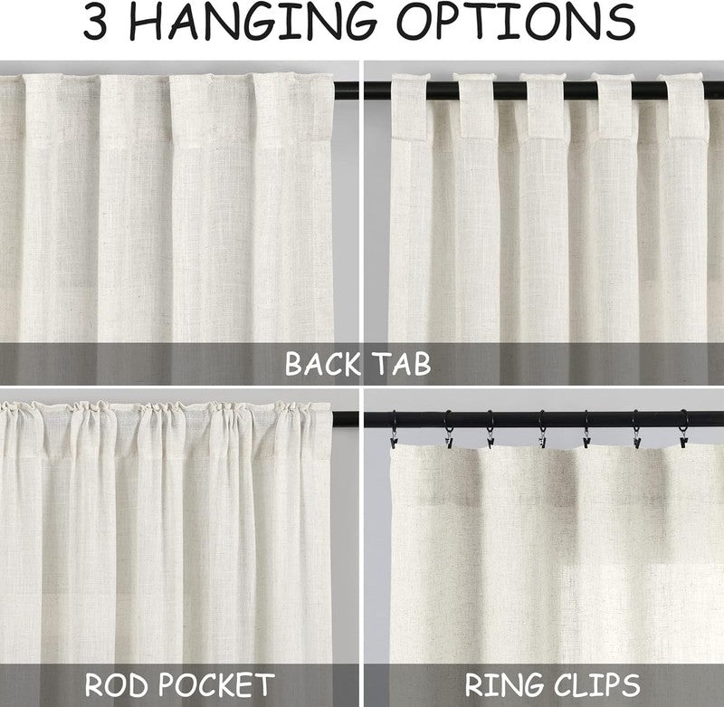 84 Inch Linen Curtains Set – Neutral Farmhouse Semi-Sheer Drapes2